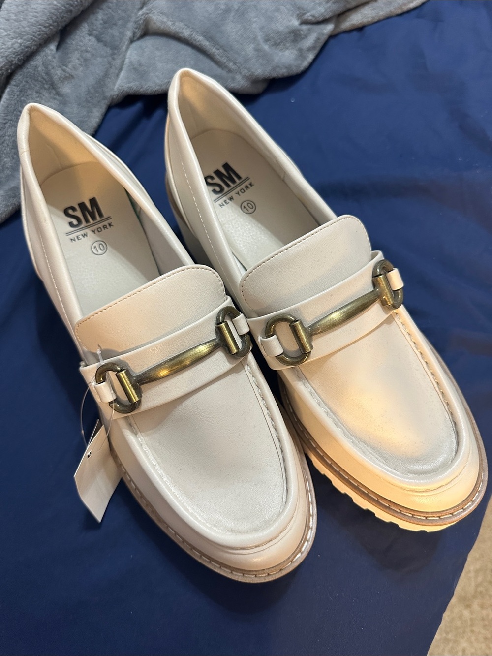 SM New York Cream Loafers with Gold Bridle Detail
